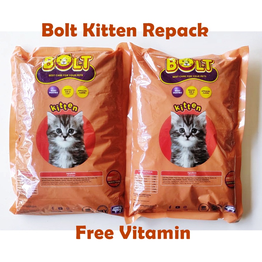 Makanan Kucing BOLT Kitten 250Gr Free Vitamin Repack Cat Dry Food Pakan Kering Pelet