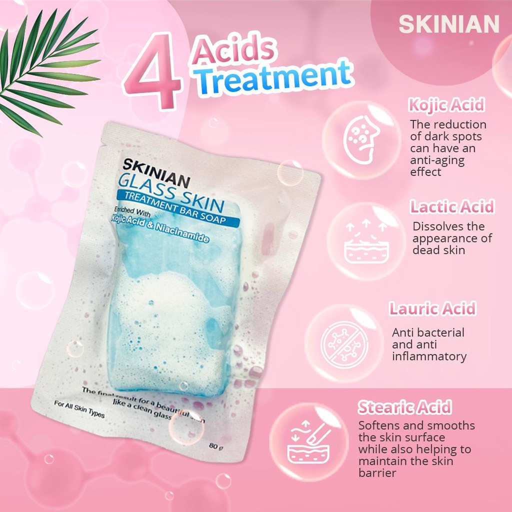 Skinian Glasskin Treatment Bar Soap BPOM Kojic Acid Soap Glasskin Soap Pencerah Wajah Penghilang Flek Plek Hitam Di Wajah Pria Wanita Ampuh Sabun Muka Penghilang Bekas Jerawat Pelembab Pelembap Kulit Kering Penghilang Kerutan Keriput Dahi Dan Wajah Ampuh