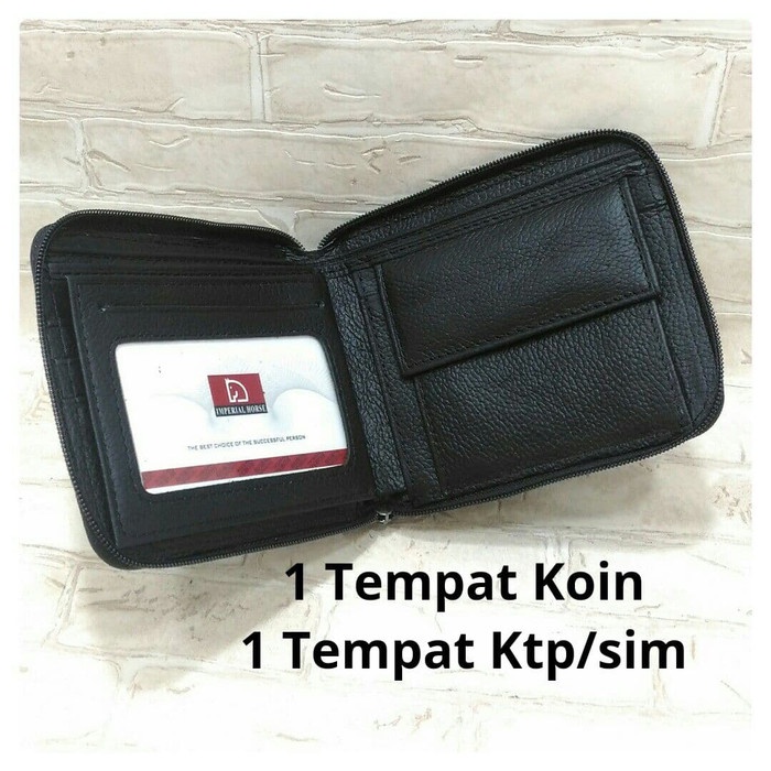 Dompet Pria Kulit Asli Resleting Full Merk Imperial Horse - Hitam