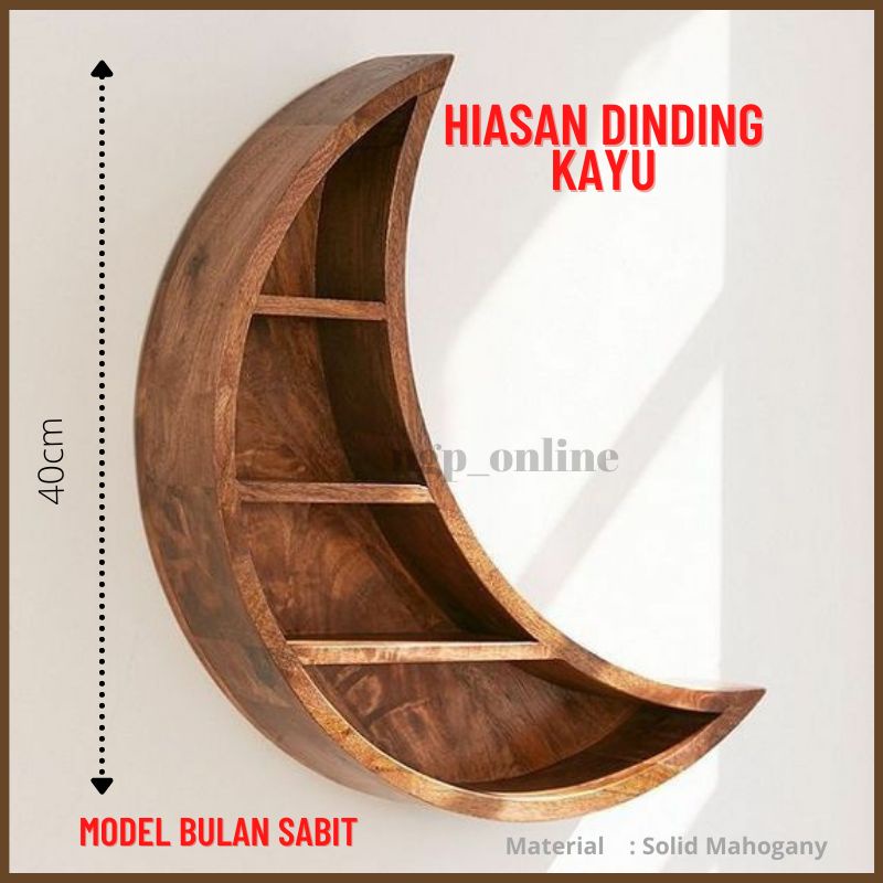 Hiasan dinding kayu | Ornamen dinding kayu model bulan sabit