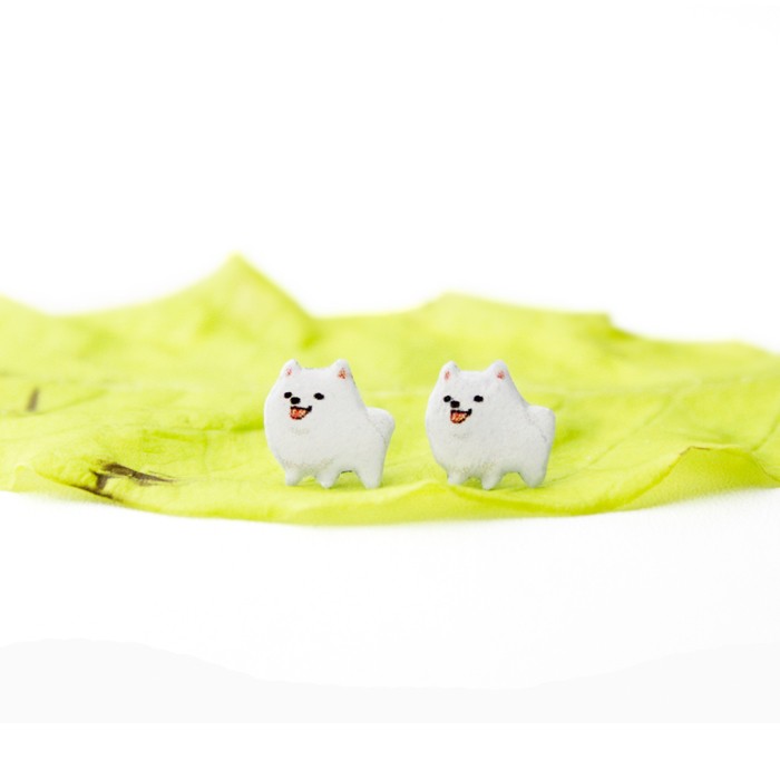 Anting Anjing Samoyed Resin Aksesoris Fashion Gift Perhiasan Handmade