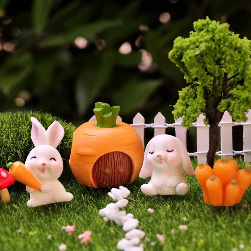 [Elegan] Miniatur Wortel DIY Hewan Mikro Lanskap Bonsai Dekorasi Rumah Kerajinan Resin Kelinci Bunny Ornamen