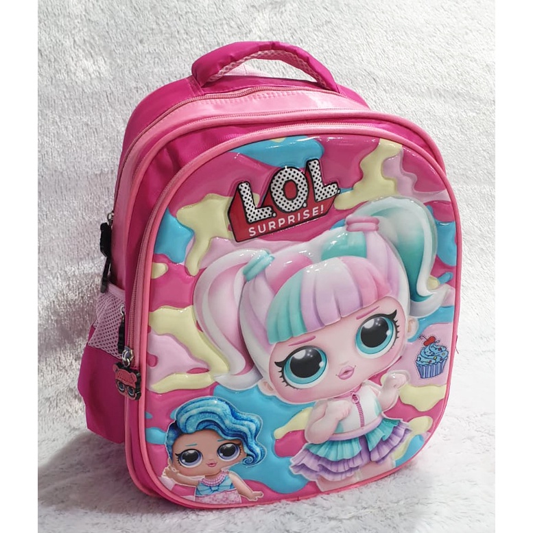 PROMO TTAS RANSEL ANAK SEKOLAH TK PEREMPUAN CANTIK GAMBAR PUTRI SALJU  DAN KUDA PONY TIMBUL GLOSSY 3Resleting IMPORT ( Lily 13&quot; )