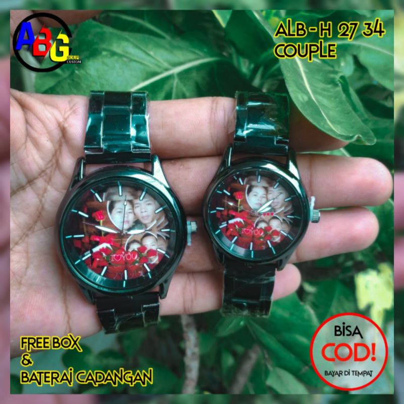 JAM TANGAN COUPLE CUSTOM BISA REQUEST DESAIN BONUS BOX DAN BATRAI CADANGAN