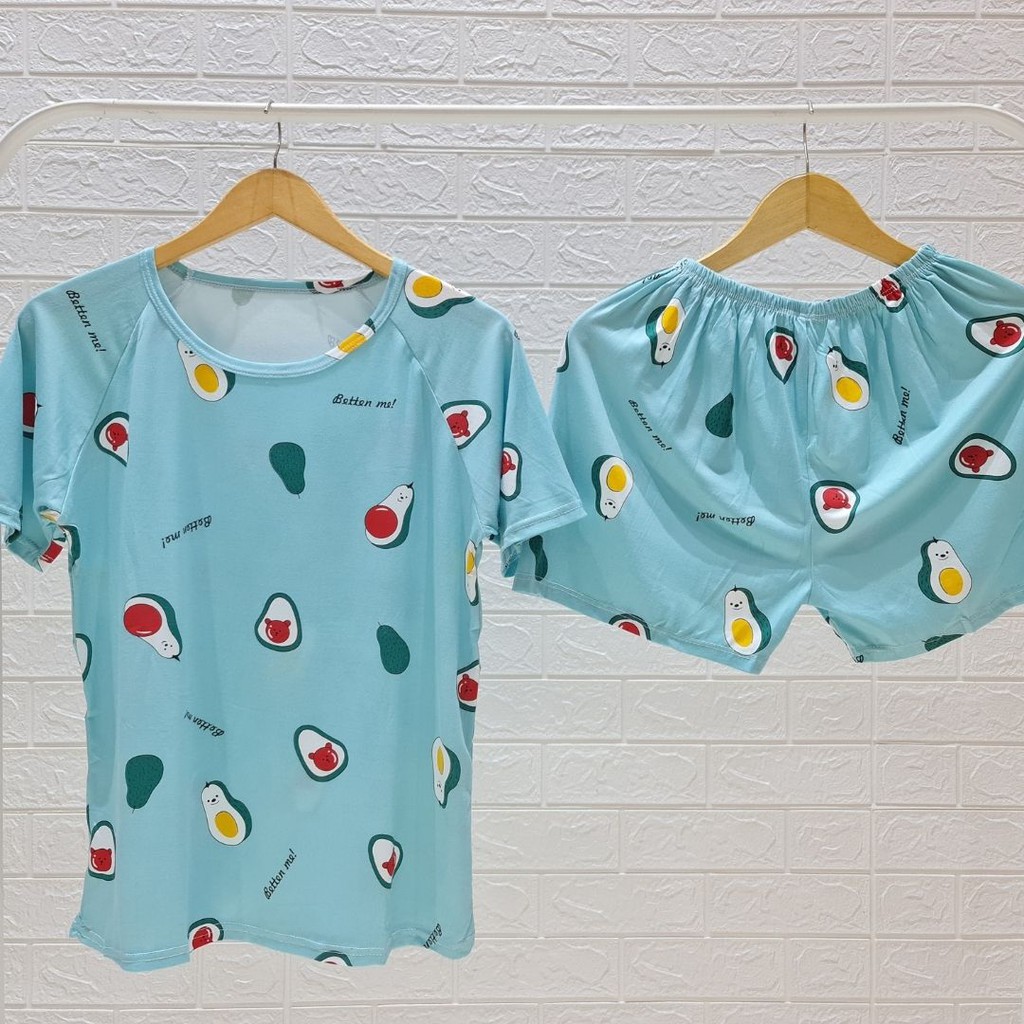 3982 kaos pajamas avocado short one set import big baju tidur