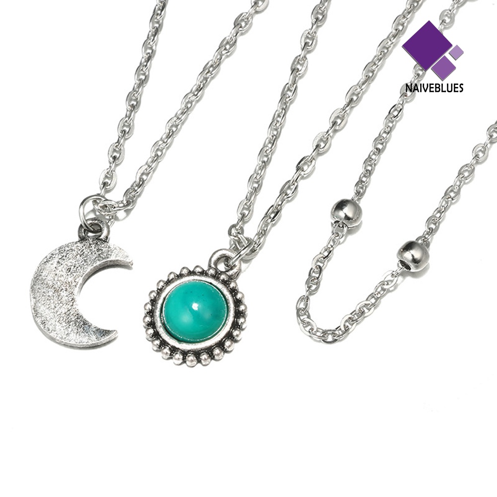 Kalung Rantai Multilayer Dengan Liontin Bulan Sabit Untuk Wanita