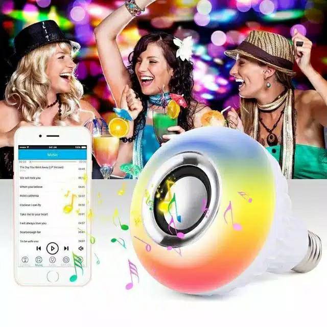 Speaker bluetooth wireless lampu music LED RGB bohlam speaker-1