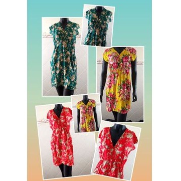 dress Mano Pendek Wanita Dewasa Simpel motif bunga Bali