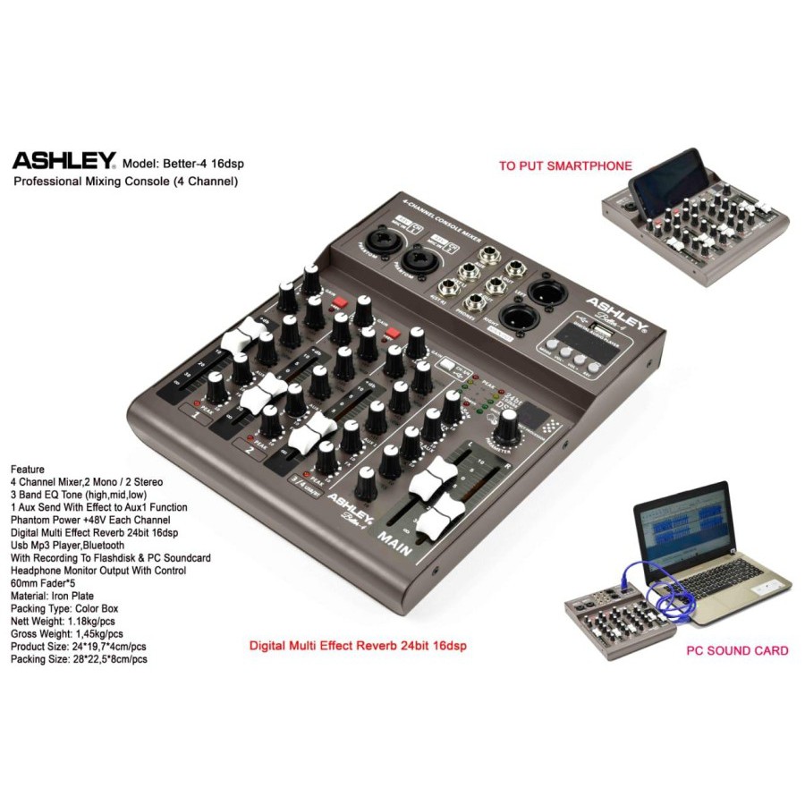 MIXER AUDIO ASHLEY BETTER-4/BETTER4  4CHANEL ORIGINAL blutooth usb