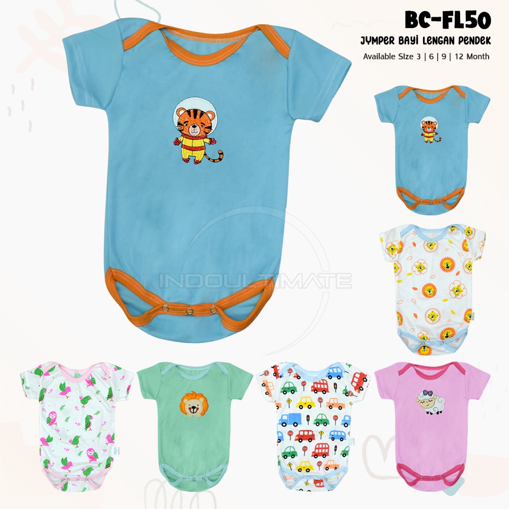 SNI 0-1th PILIH MOTIF Baju Jumper Kaos Bordir Bayi Lengan Tangan Pendek BC-FL50 Jumsuit sleepsuit bodysuit playsuit singlet newborn Perempuan Laki-Laki Baru lahir hampers kado perlengkapan perlak piyama bayi murah