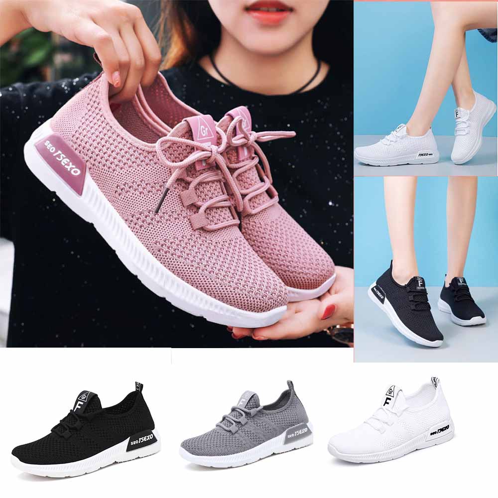 Sepatu wanita sneakers 2022 Sepatu olahraga rajutan terbang sports shoes Bahan Full Karet Anti Licin