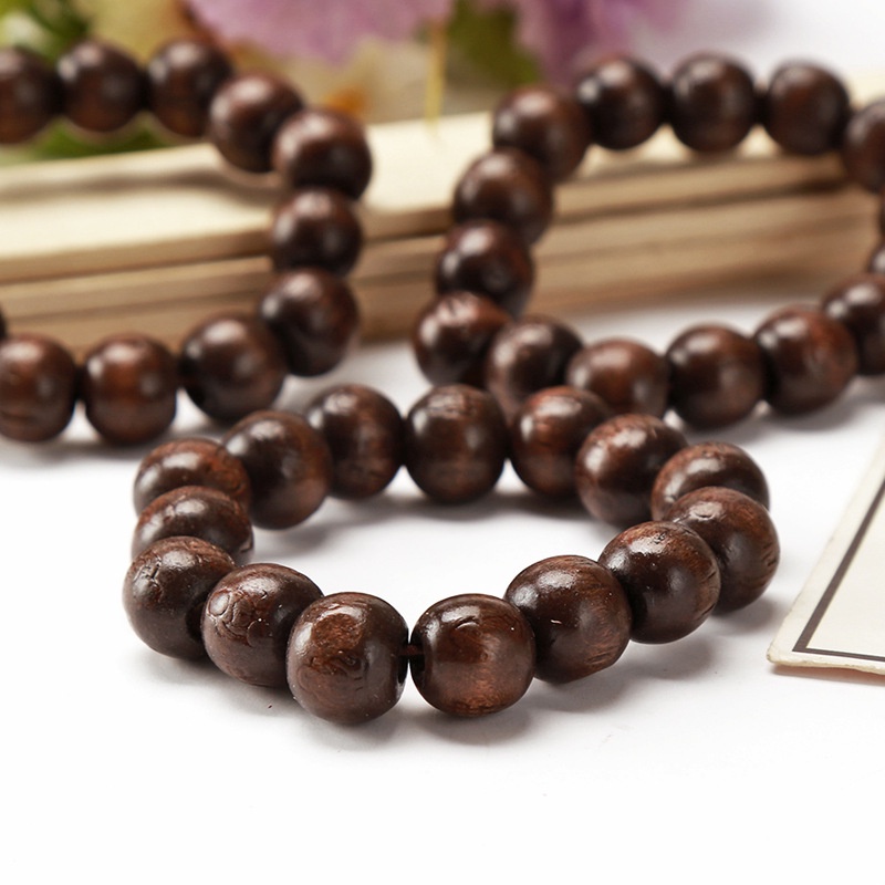 Gelang Manik-Manik Ukiran Buddha Bahan Kayu Solid Untuk Pria Dan Wanita