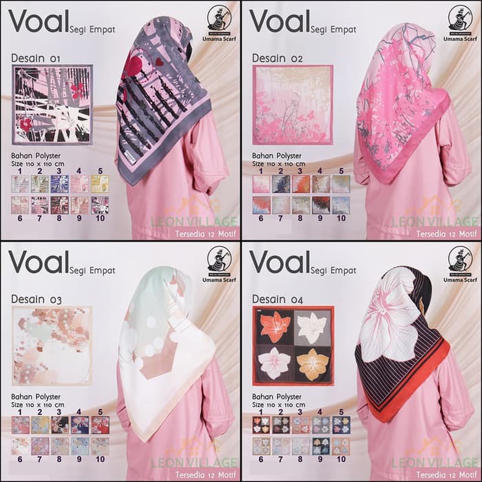 GROSIR Kerudung VOAL UMAMA Scarf Hijab Jilbab Segi Empat Motif