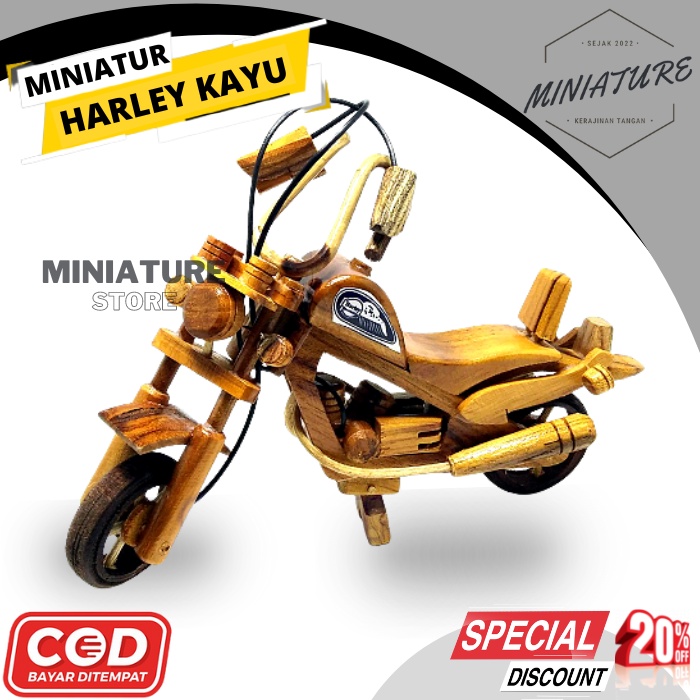 Miniatur Motor Harley Davidson Kayu Jati Hiasan Meja Pajangan Kamar Aesthetic Dekorasi Ruangan Unik 