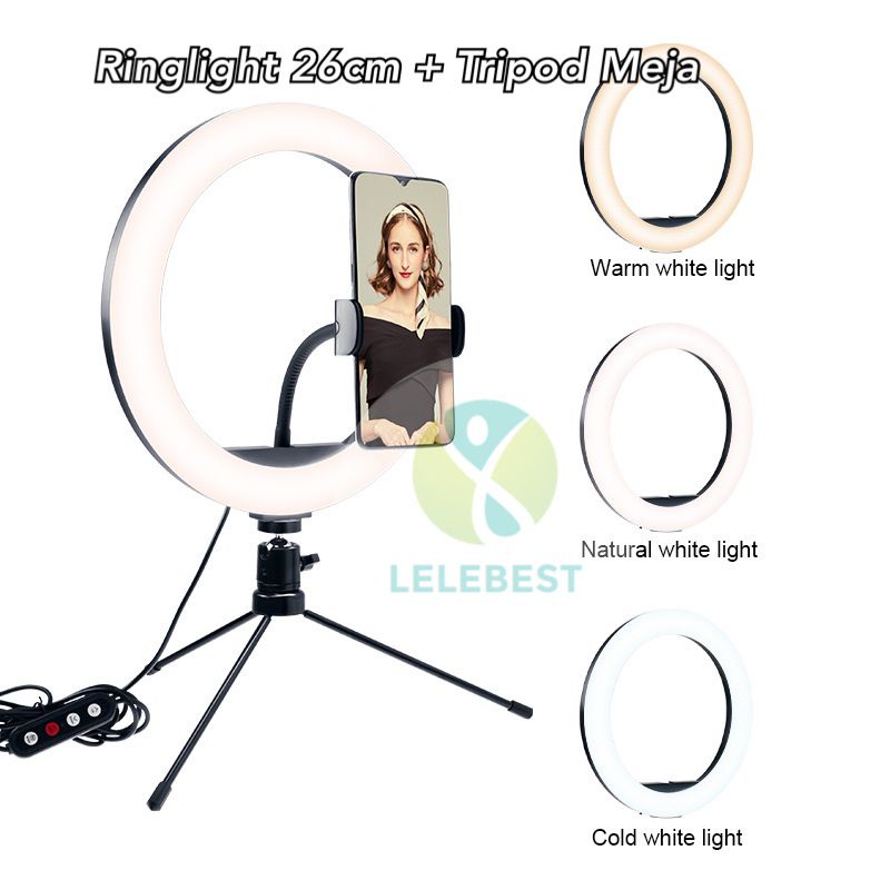 Paket Komplit Ringlight 26cm + Tripod Meja Make Up Vlog Lampu Ringlight 26cm