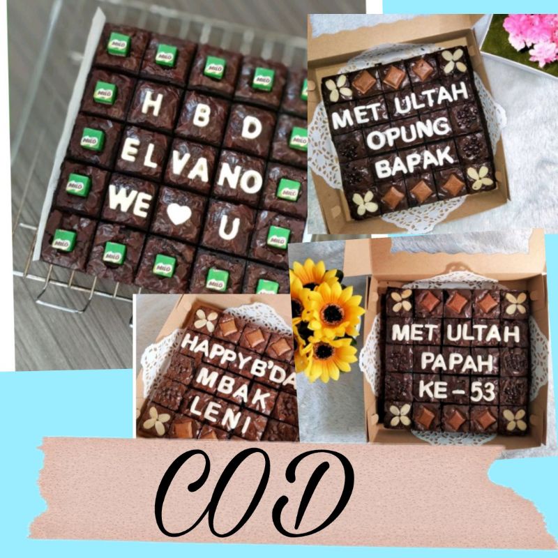 

brownies sekat costum tulisan coklat