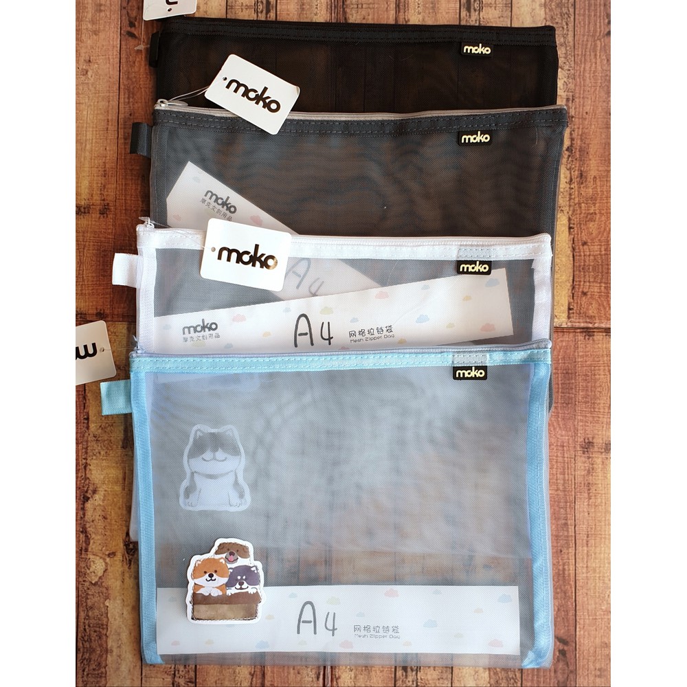 Moko Mesh Doggy Zipper Bag A4 Jaring - Map Kantung - Map Jaring Resleting Dog