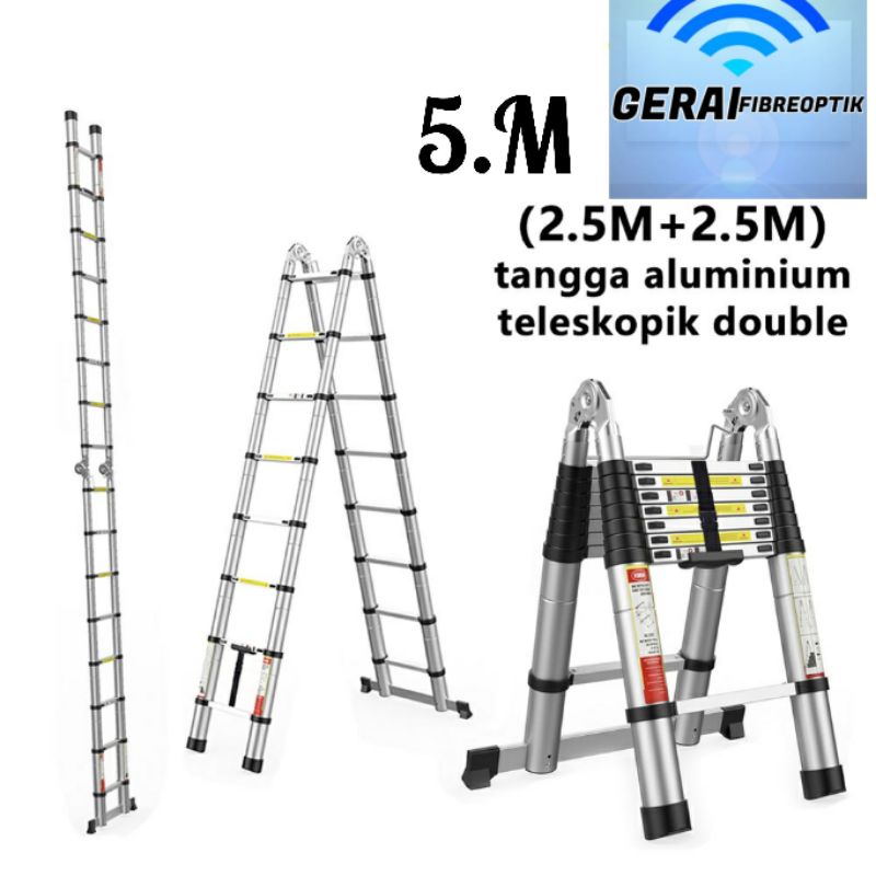 GERAI Tangga Lipat Aluminium Teleskopik 5M Double Telescopic Ladder 5 Meter