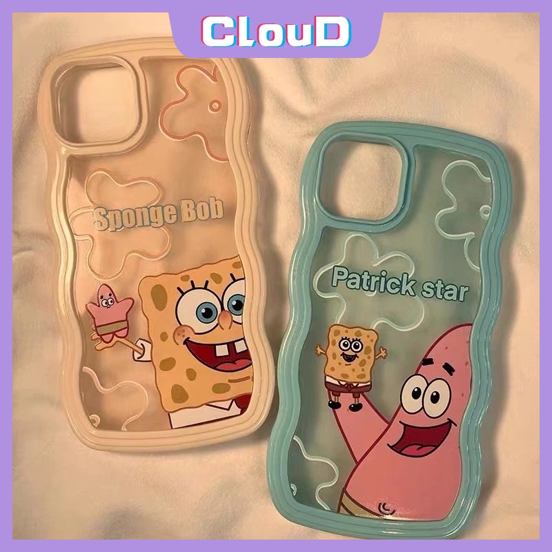 Cute Sponge Bob Case Oppo A95 A55 A33 A57 2022 A72 A35 A16 A32 A15 A9 A96 A12 A5 2020 A54 A74 A16s A12E A52 A76 A3s A16K A15s A7 A5s F9 A16E A53 Soft Wavy Edge Patrick Star Cover