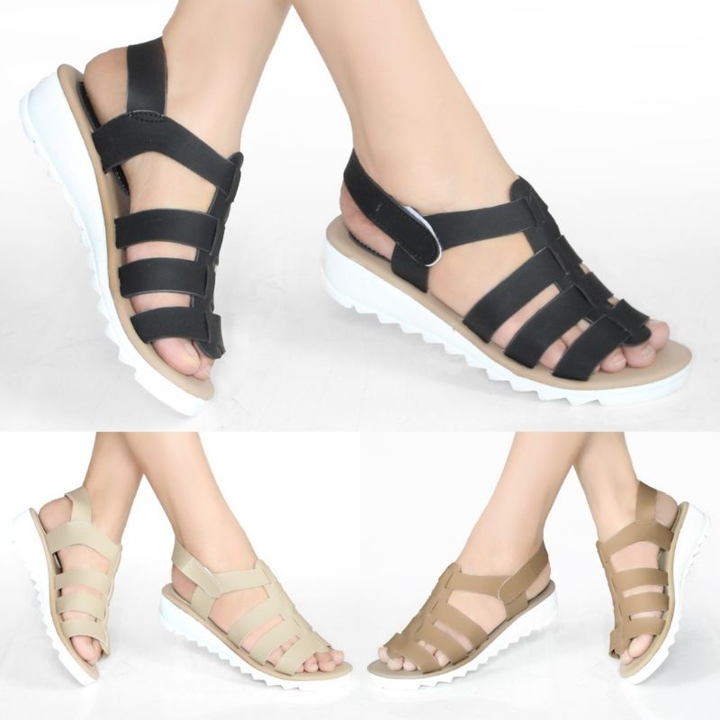 SANDAL WANITA HAK 3CM || STRIP TIGA CEWE KERONJO KULIT