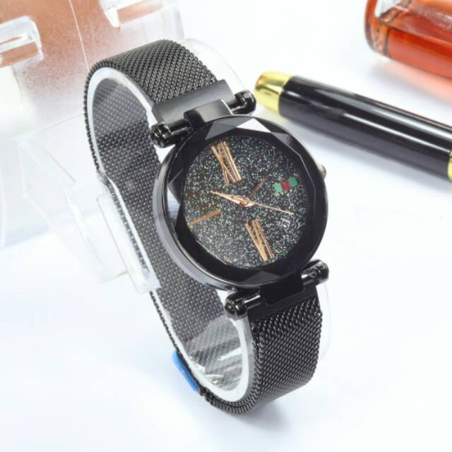 Jam tangan wanita cewek gucii magnet tali pasir magnet analog