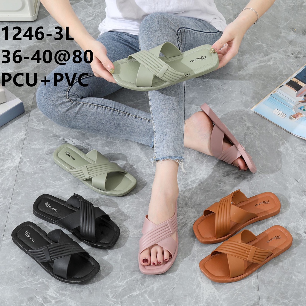 SENDAL SLOP LALUNA 1246 3L SANDAL SLOP WANITA MOTIF TALI SILANG SISI GARIS TIMBUL 100% ORIGINAL KUALITAS IMPORT JELLY RUBBER ANTI SLIP NYAMAN