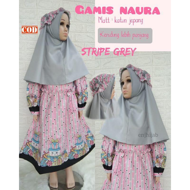 Gamis Anak Perempuan Baju Muslim Set Hijab Usia 3 4 5 Tahun  Katun Jepang