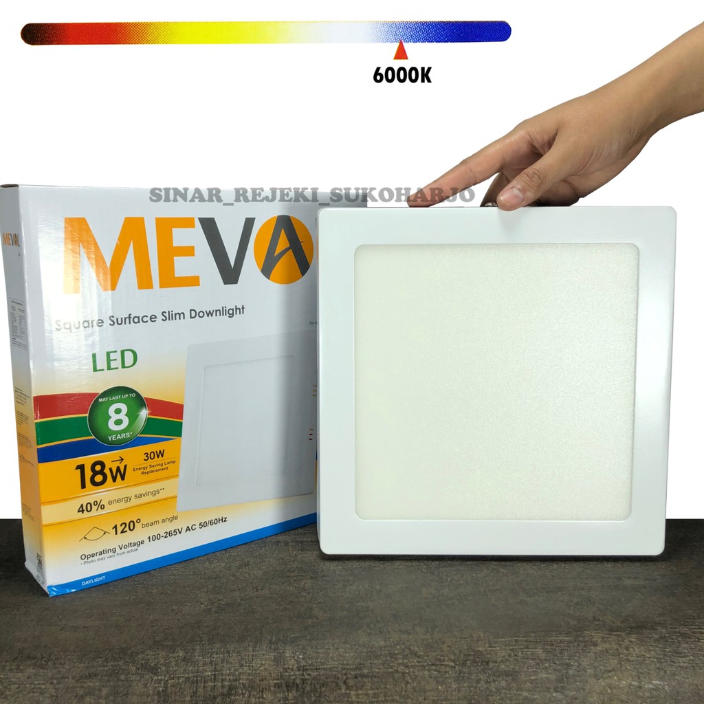 MEVAL 18W Eco Kotak Square LED Slim Downlight OB / OUTBOW Putih