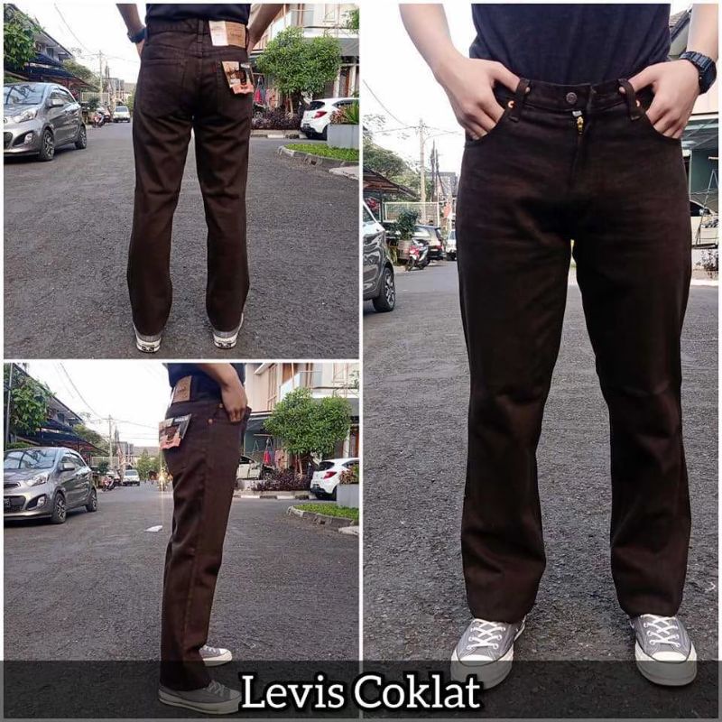 HARGA PROMO!!! Bisa (COD) CELANA PANJANG JEANS L3VI&quot;S STANDAR PRIA COWOK Coklat Tua Brown reguler Regular fit murah gaya Keren Kekinian Distro Original Bandung BIG SIZE ukuran 28,29,30,31,32,33,34,35,36,37,38 S M L XL XXL XXXL 2XL 3XL 4XL 5XL 6XL 7XL 8XL