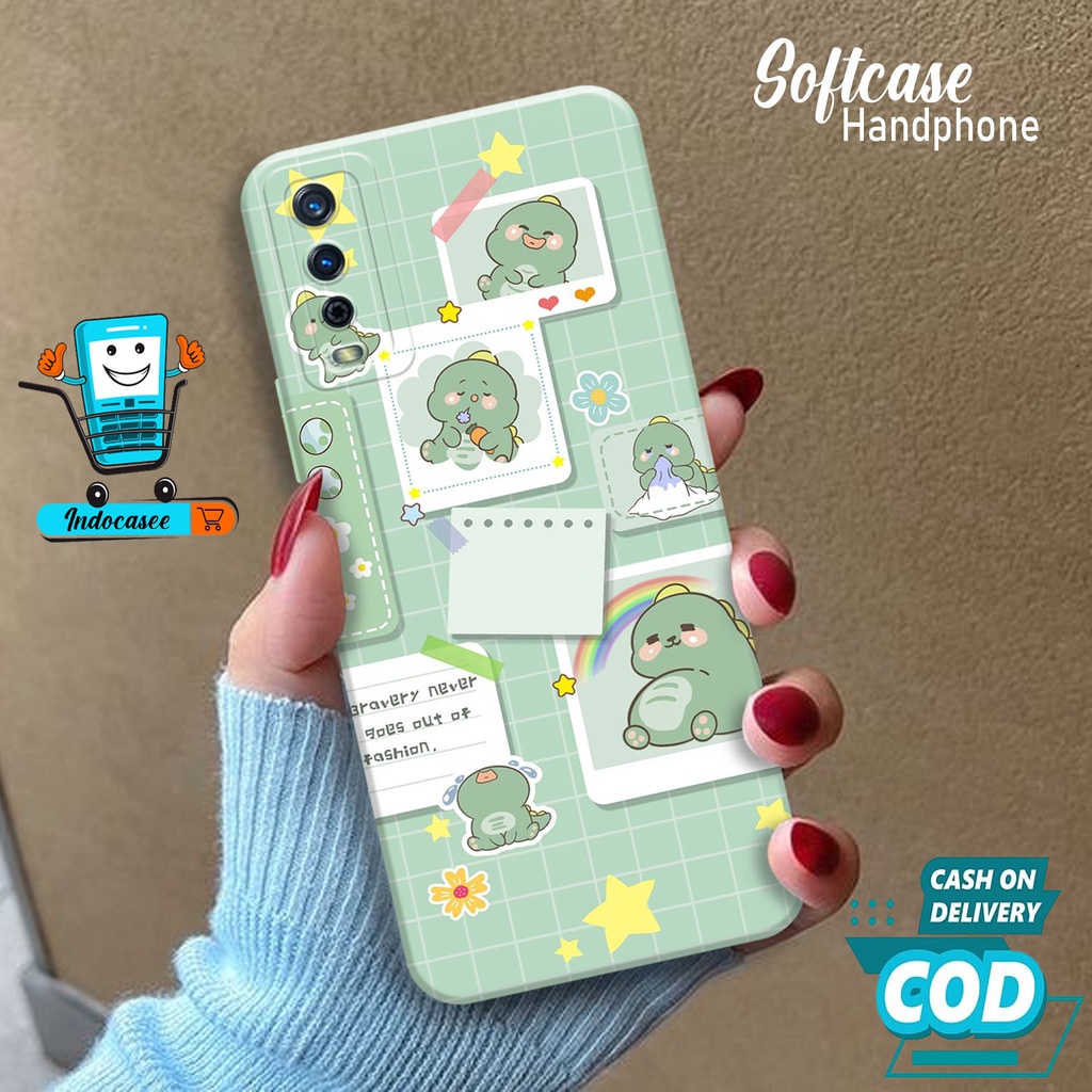 Softcase Vivo Y12S/Y20/Y20S Silikon Premium Pro Camera Case Kartun Dino Cute Cover Pelindung Handpho