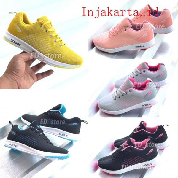 sepatu sneakers wanita adidas running zoom kets senam joging kuning hitam pink abu fiK8