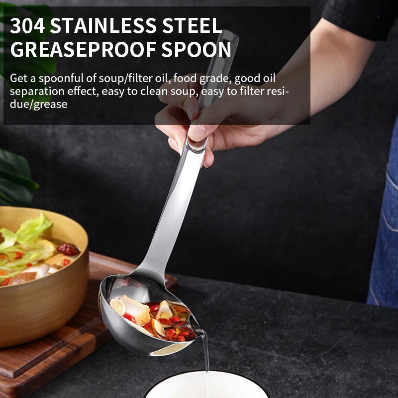 Sendok Sup Oil Water Soup Separation Spoon Stainless Steel