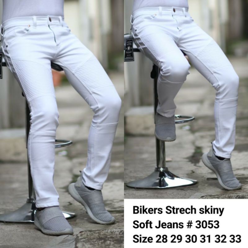 Celana Pria Jeans Ripped Sobek Jeans Bikers Putih