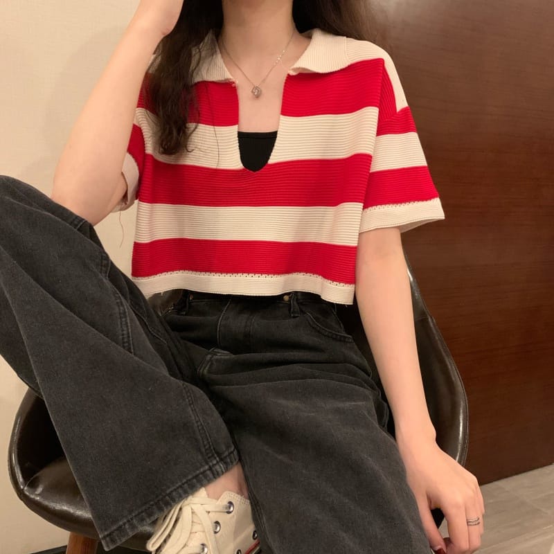 BEFAST - ZEC OOTD Atasan Kaos AYANA / RJT Collar Knit / Pakaian Kaos Rajut / Tshirt Crop Kekiniaan Remaja Wanita / Kaos Crop Leher V / OOTD Ala Style Korean / Terbaru 2022 / Termurah