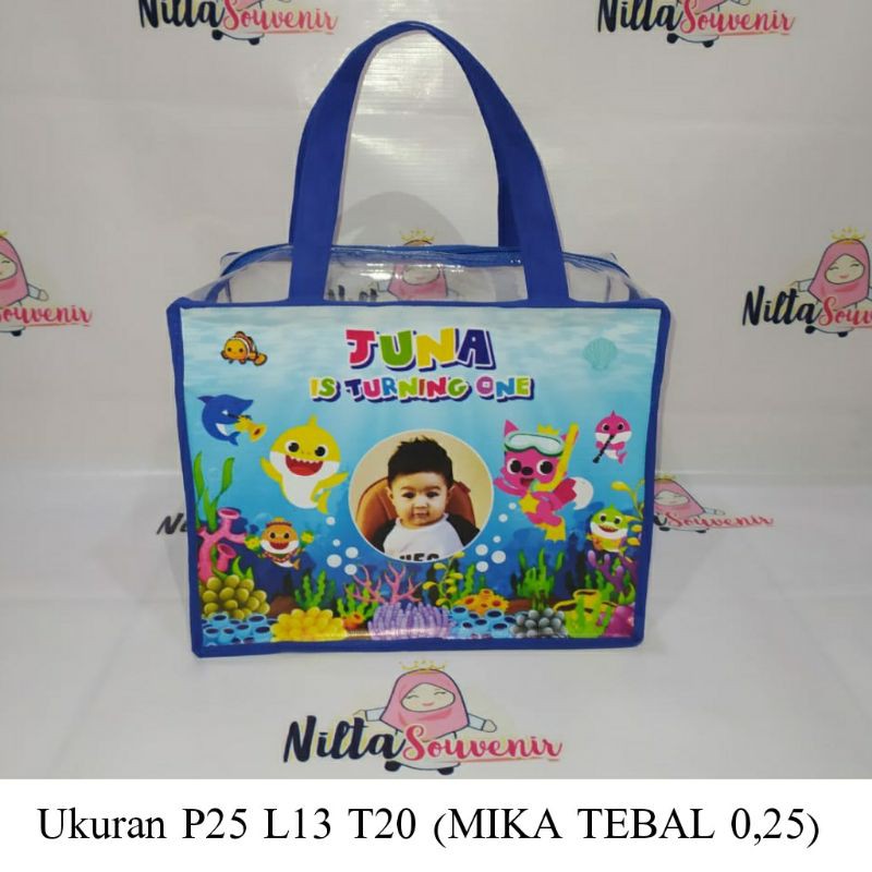 tas ultah mika/tas ultah resleting/tas ultah motif baby shark/souvenir ulang tahun/souvenir anak-2