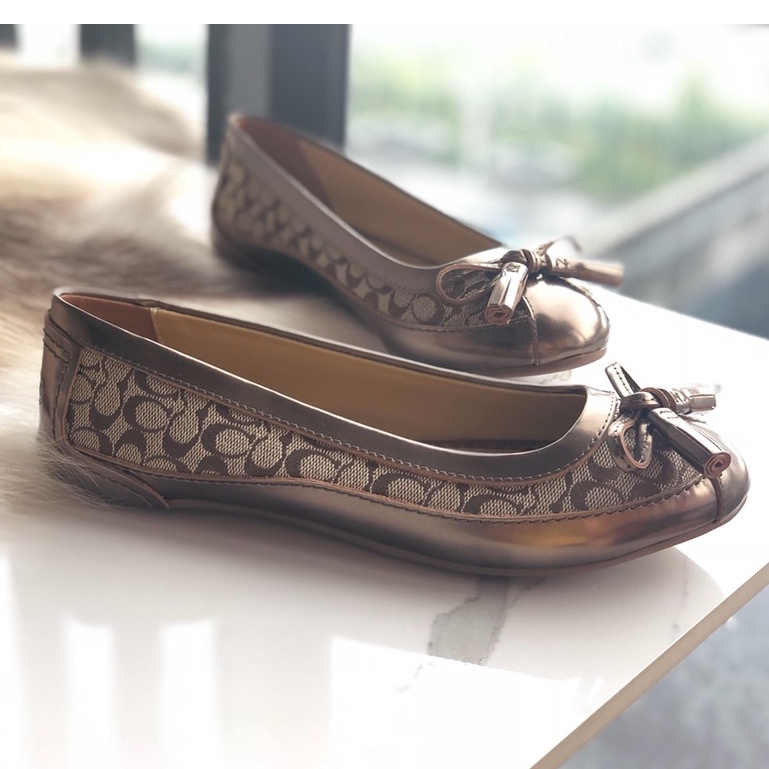 (SameDay Grab) coach canvas with patent leather Ladies' flat shoes casual shoes