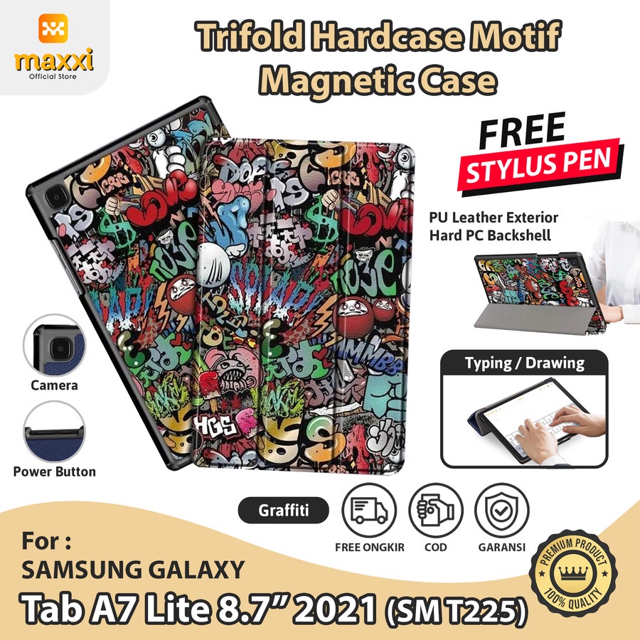 Samsung Tab A7 Lite 2021 T225 Flip Case Magnetic Casing Cover Graffiti Pelindung Tablet Fullcover Mo