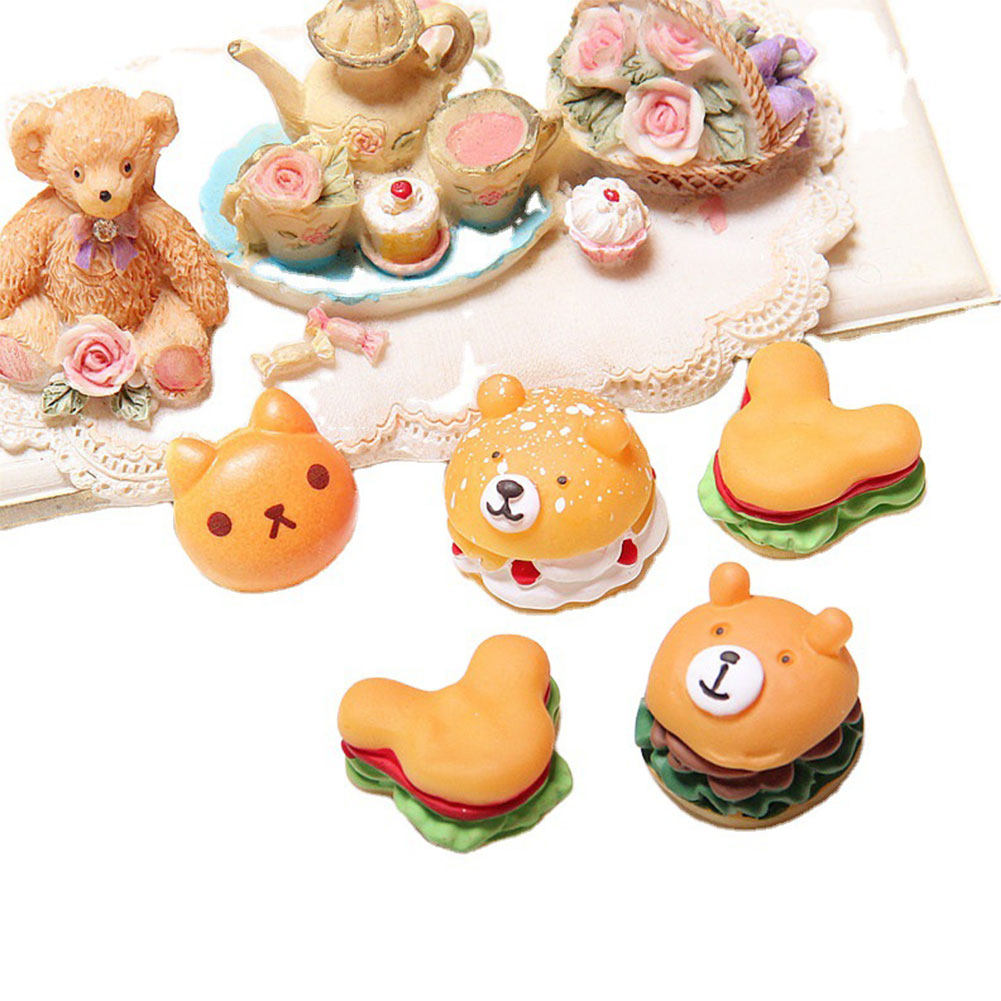 (Tk) Miniatur Burger Bear Bahan Resin Dengan Pita Untuk Dekorasi Rumah Boneka Diy