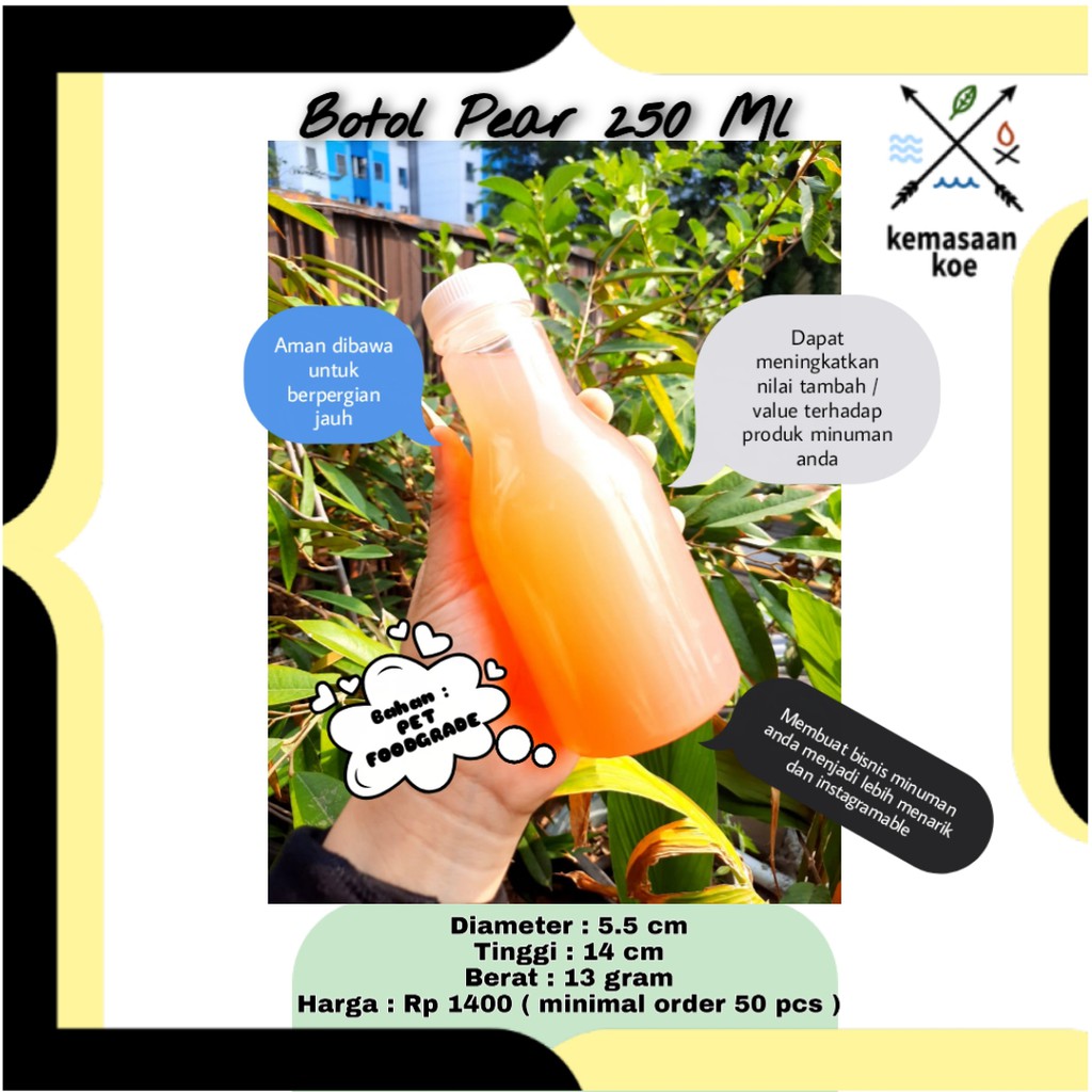 BOTOL PEAR 250 ML / PIR / BOTOL PLASTIK / BOTOL LUCU / BOTOL KOPI / BOTOL UNIK / MURAH / BOTOL TEH