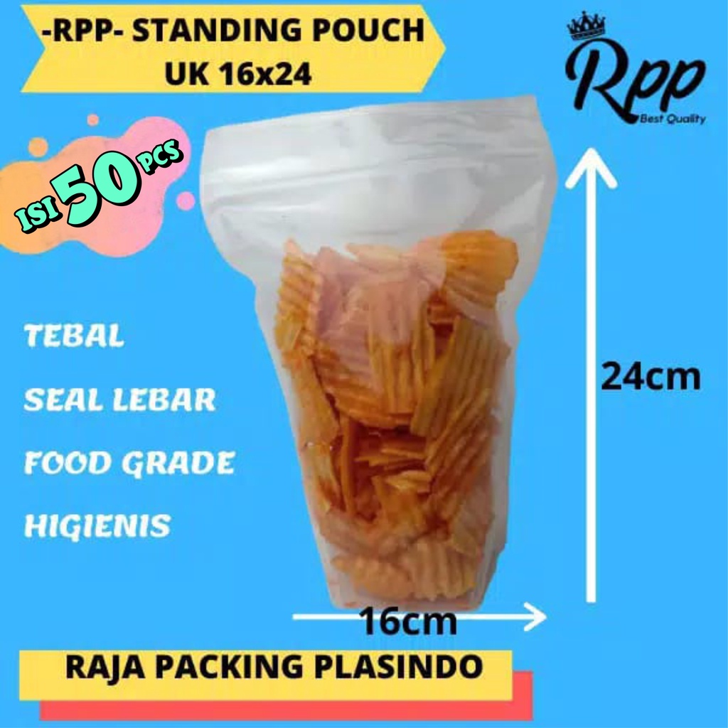 Plastik Standing Pouch Uk 16x24 (isi 50) plastik pudot snack kemasan cemilan plastik kemasan termurah plastik keripik plastik basreng plastik baso aci