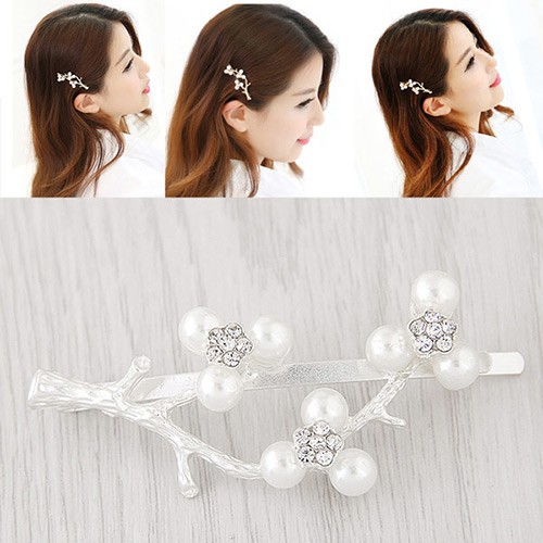 LRC Jepit Rambut Elegant White Pearl Decorated Branch Design Simple Hair Clip A46369