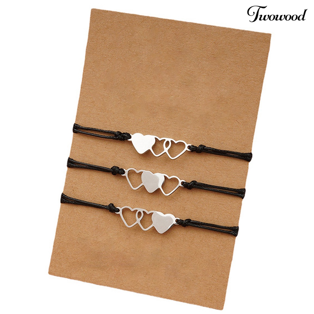 3pcs / Set Gelang Adjustable Bentuk Hati Untuk Wanita