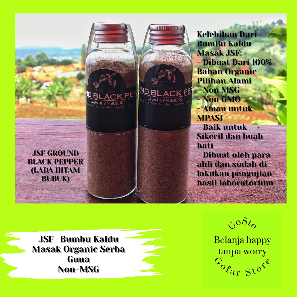 

BUMBU MASAK SEHAT ORGANIK PREMIUM GROUND BLACK PEPPER LADA HITAM BUBUK TANPA MSG MPASI JSF