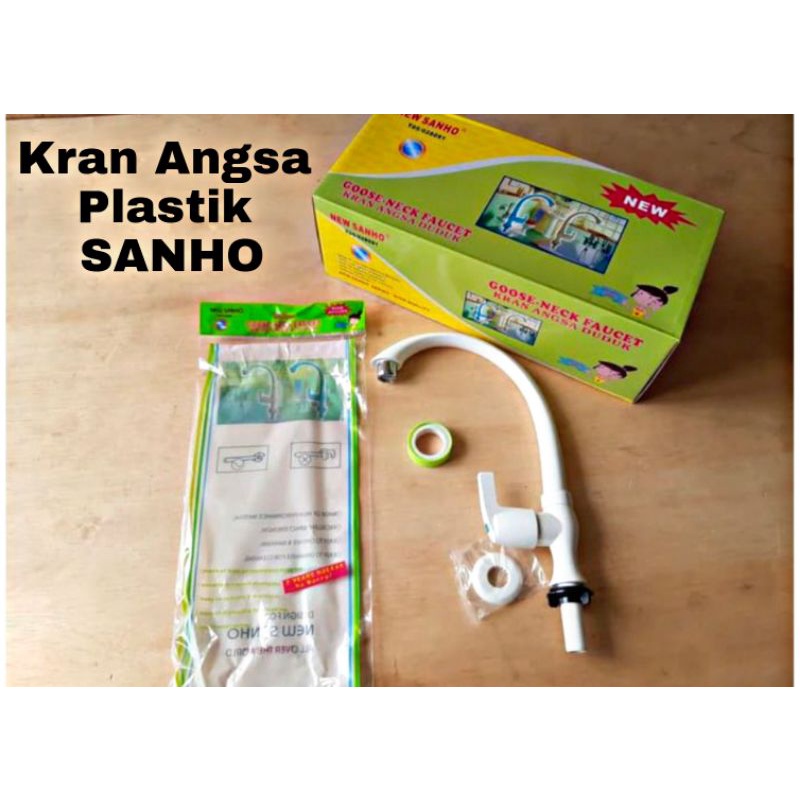 Kran Angsa Plastik SANHO Lengkap + Sealtape | Kran Wastafel Plastik Merek Sanho