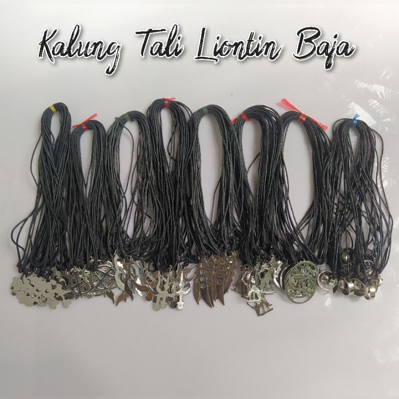 (Perlusin) Kalung Tali Liontin Baja Isi 12pcs Berbagai Motif