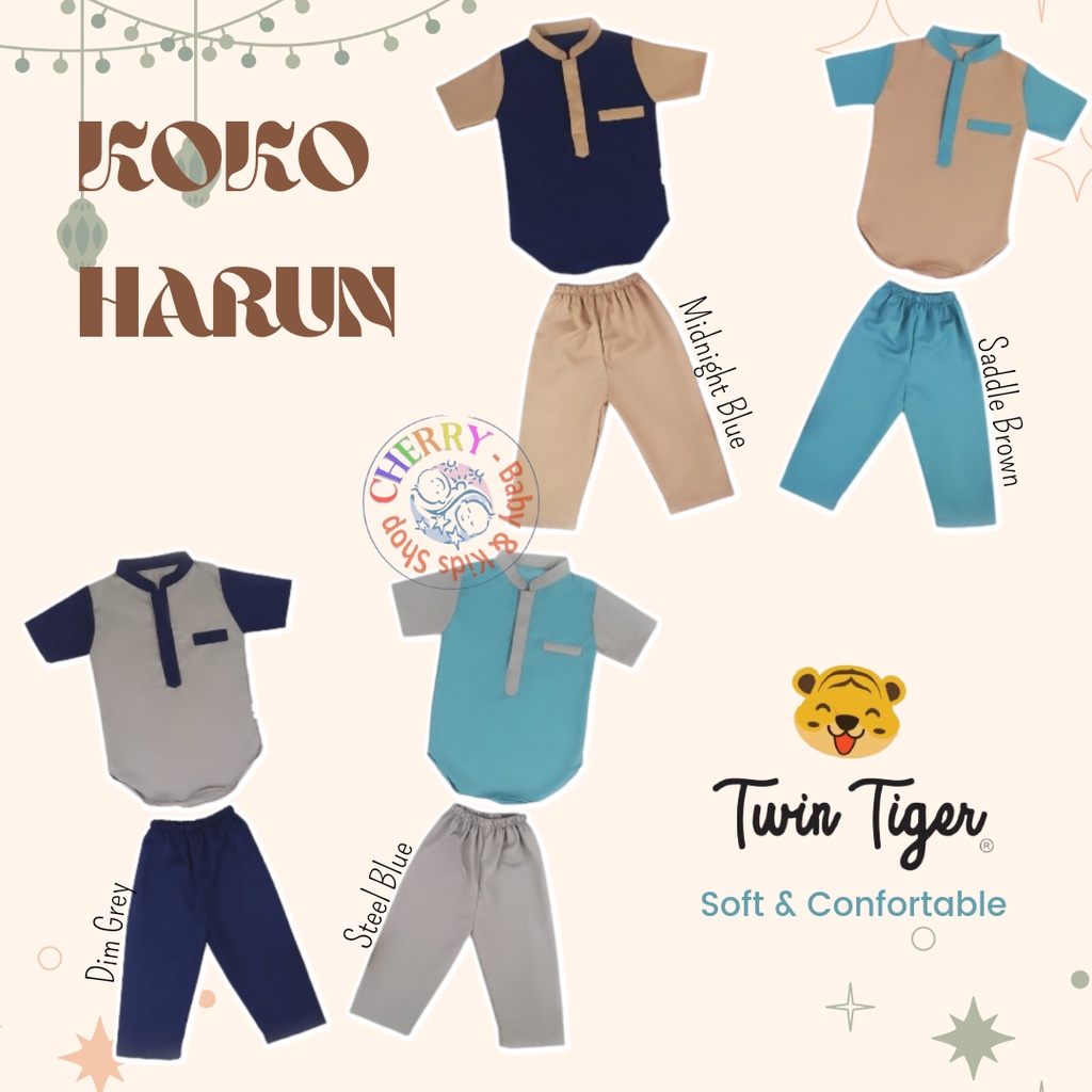 TWIN TIGER HARUN KOKO SETELAN BAJU ANAK KOKO SET MUSLIM BAJU LEBARAN ANAK LAKI LAKI SML 1-6 tahun CBKS