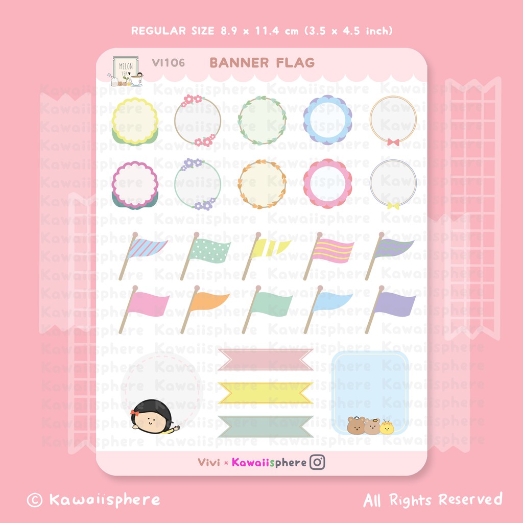 

Banner Flag Sticker | VI106 Kawaiisphere Journal / Ring Binder Sticker