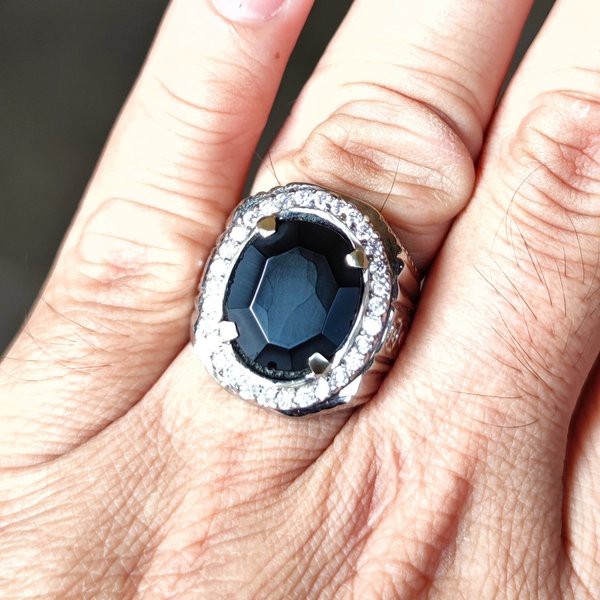 Cincin Batu Akik Natural Yaman Wulung Cuting Hitam Doff