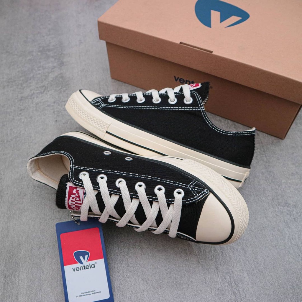 Ventela 70s Ethnic Low Black Natural Original Sepatu Sneakers Casual Sekolah Hitam Putih Pria Wanita