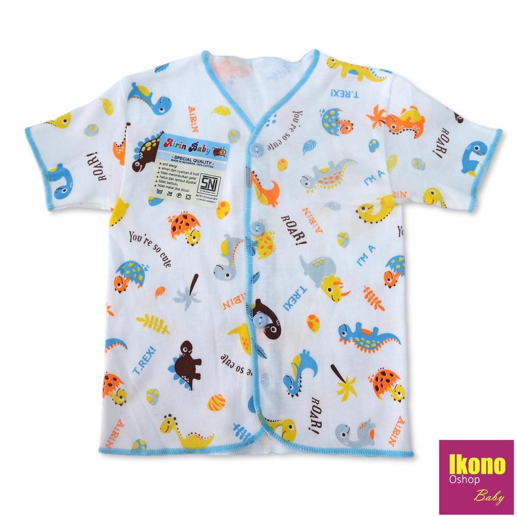 Ikono 3 Pcs Baju Bayi Newborn Lengan Pendek Putih Motif Printing Airin-5
